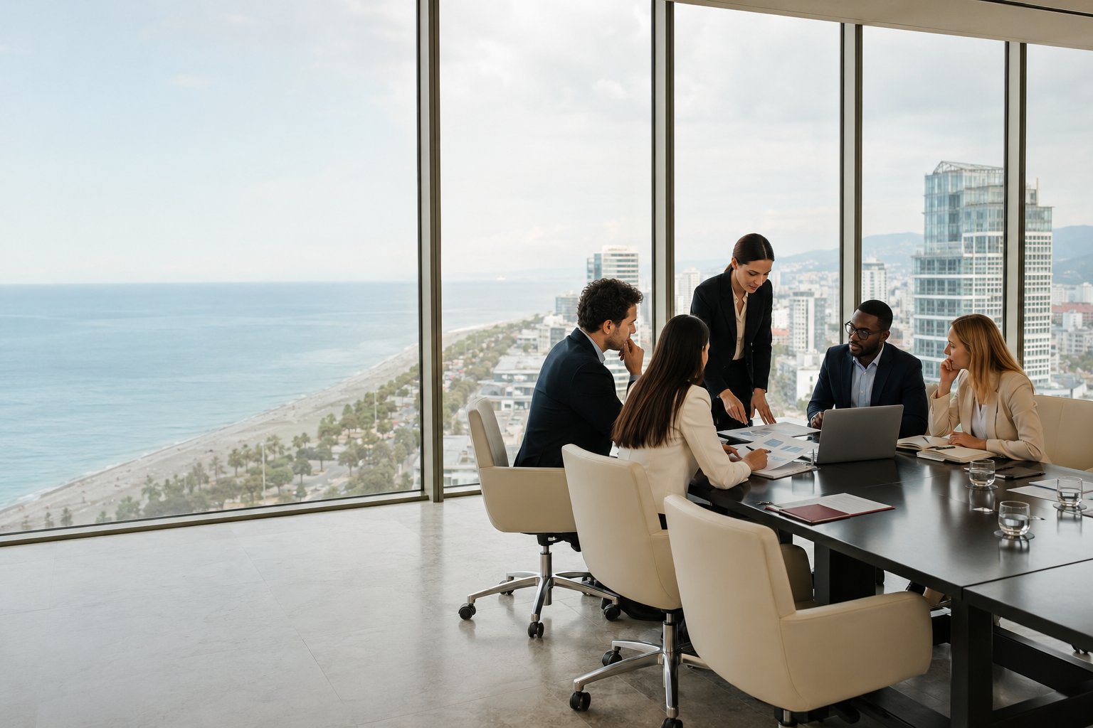 International business meeting overlooking the Batumi coast